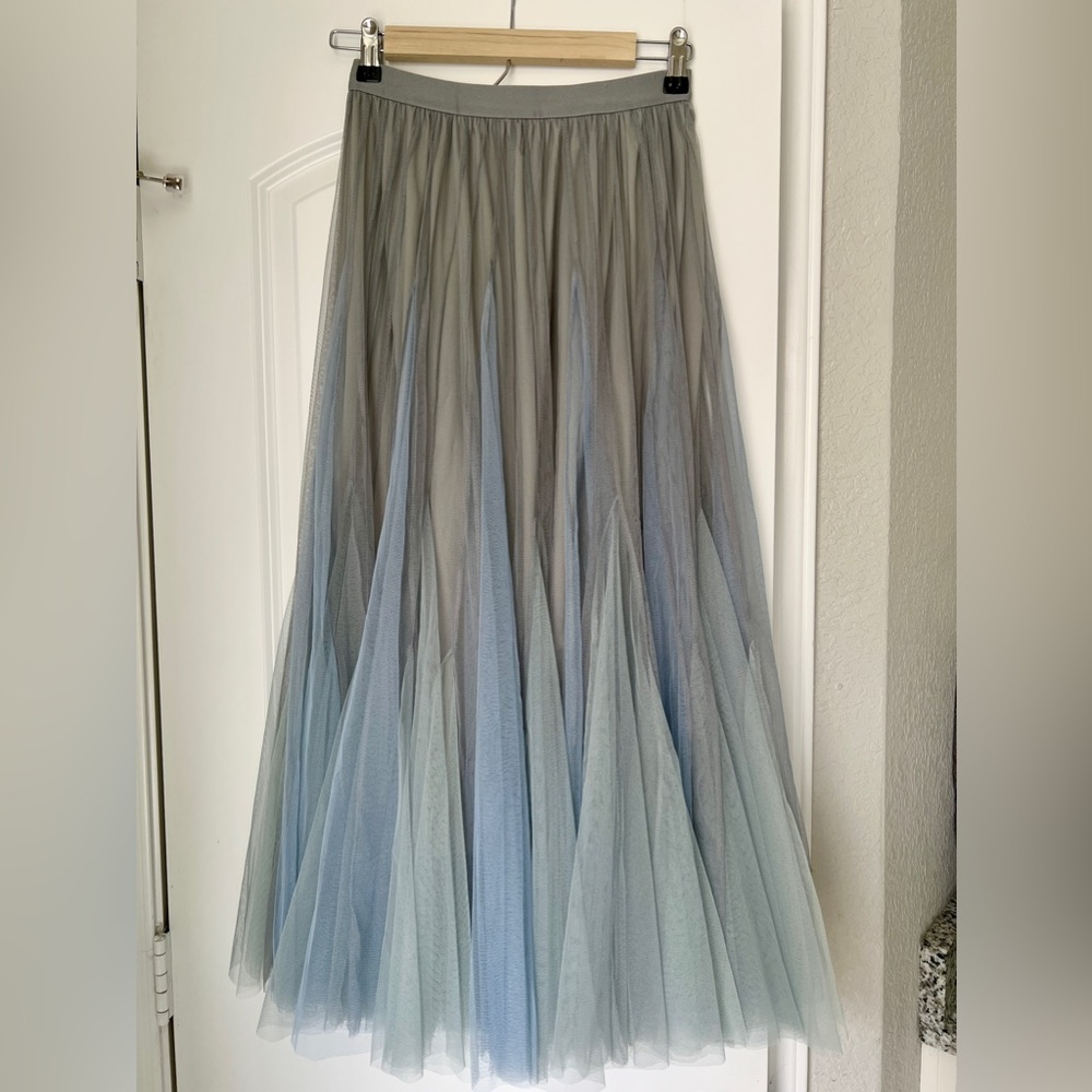 gauze skirt，gray blue green